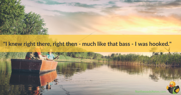 An image of people fishing on a boat in a lake. Across the top are the words 