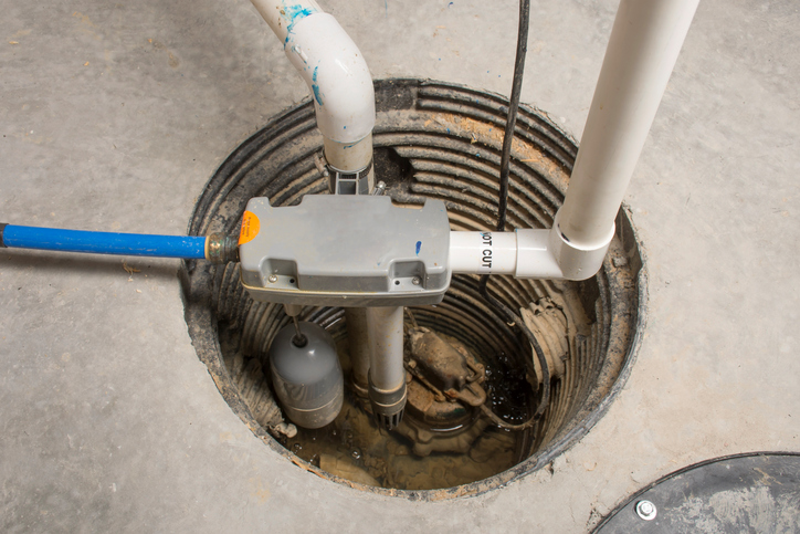 A sump pump installed in a basement of a home