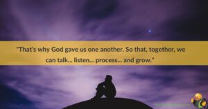 Sillouetted person looking at the purple sky, with a quote about appreciating loved ones