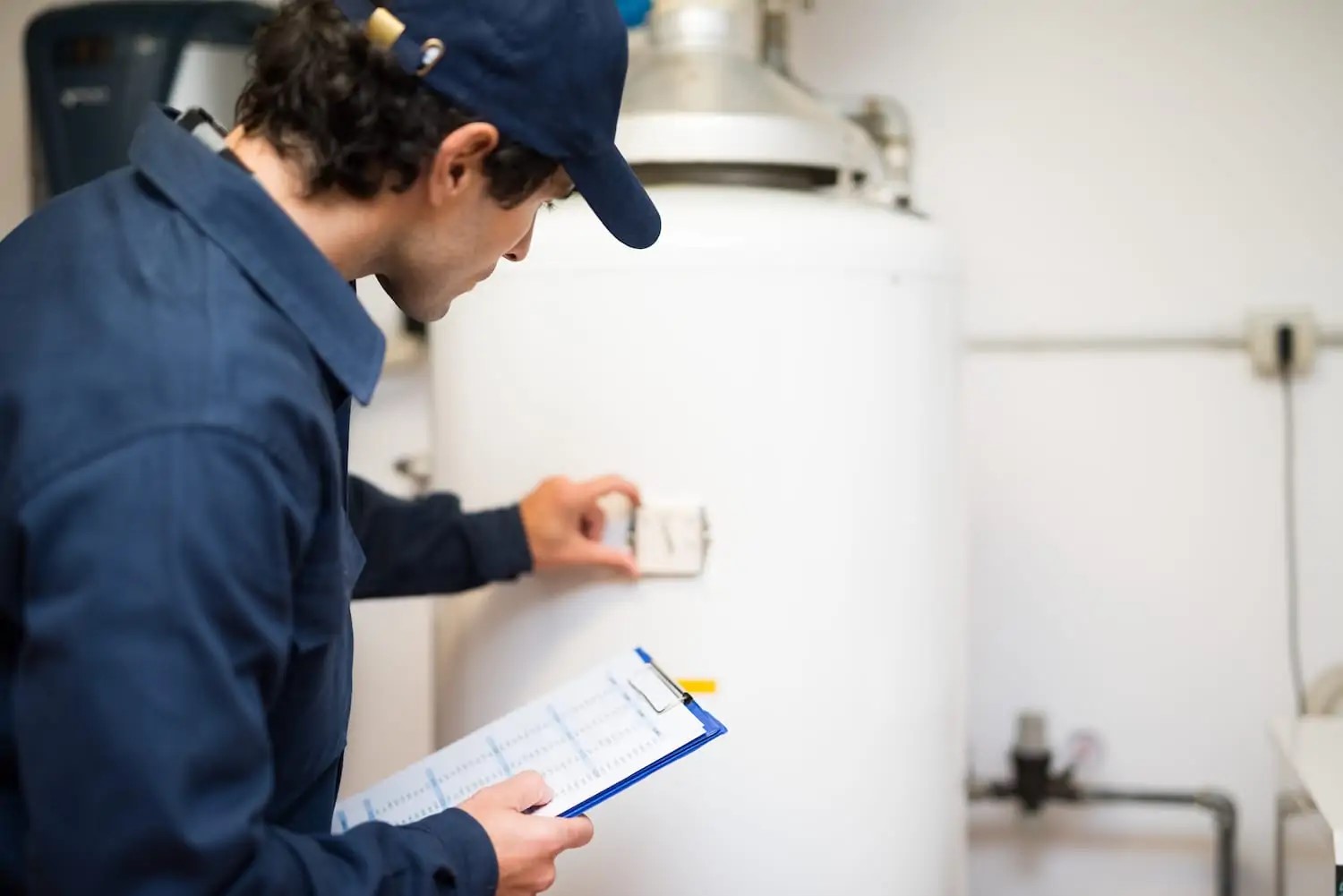 plumber installing a new water heater in a Northern Wisconsin home